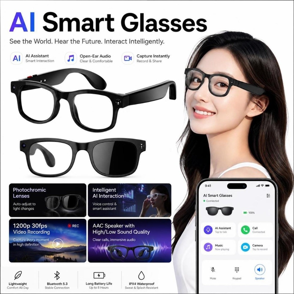 Smart Glasses Lens - Inteligentne okulary AI 2 w 1: