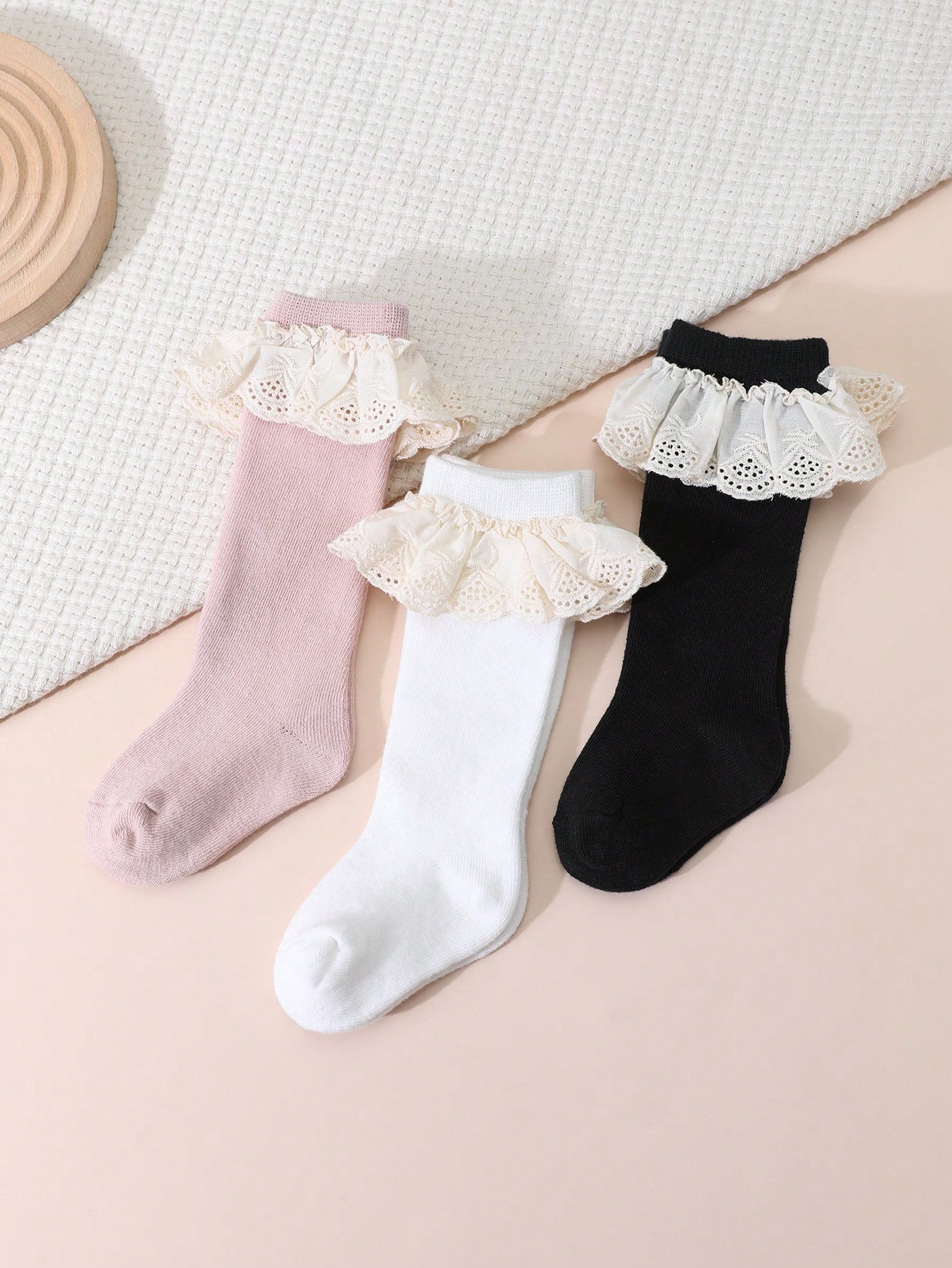 Baby Sock Oximeter - 3 pary dziewczęcych podkolanówek z koronką